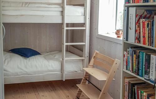 a room with a bunk bed and a chair and a ladder at Holiday Home Solbakken Rudkøbing Denm in Spodsbjerg