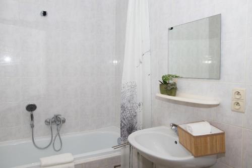 ブランケンベルヘにあるLila 23 appartement 1 Arnoudの洗面台、浴槽、鏡のあるバスルーム