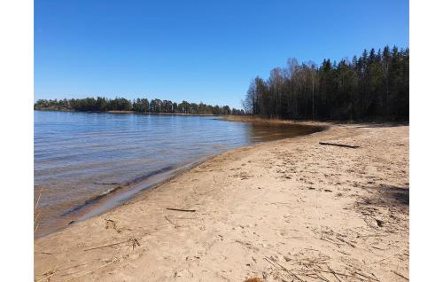 a sandy beach with trees in the background at 3 Bedroom Pet Friendly Home In Säffle in Säffle