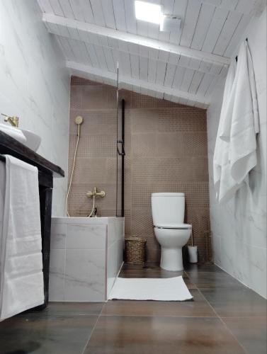 a white bathroom with a toilet and a shower at La BUHARDILLA DE CHARLIN in Casas de Ves