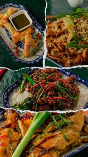 a collage of different plates of food on a table at The 108 Hotel in Islamabad