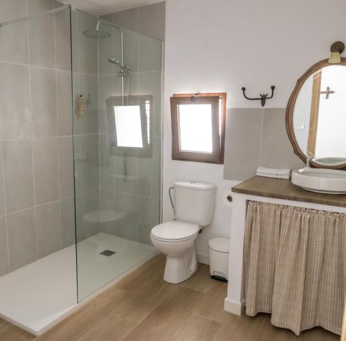 a bathroom with a toilet and a shower and a sink at Casimiro Alojamiento Rural in Guadalupe
