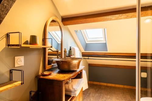 a bathroom with a sink and a mirror at Dupain & Dubeurre Appart'hôtel - Parking en supp in Limoges