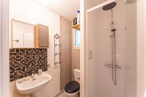 Malemort-du-ComtatGîte au coeur du Vaucluse的带水槽和淋浴的小浴室