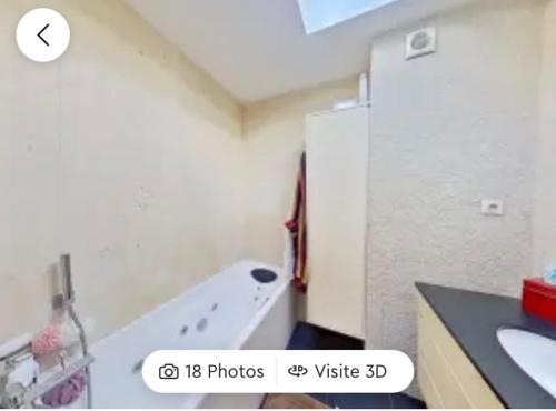 a bathroom with a sink and a white refrigerator at Chambres à loyers dans un Penthause in Bourg-la-Reine