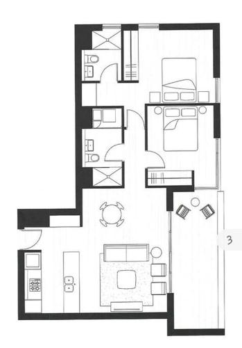 a black and white floor plan of a house at Macquarie Park Paradise-City View in Sydney