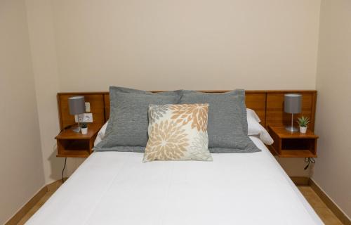 a bedroom with a white bed with two pillows at Pensión A Codeseira Melide in Melide