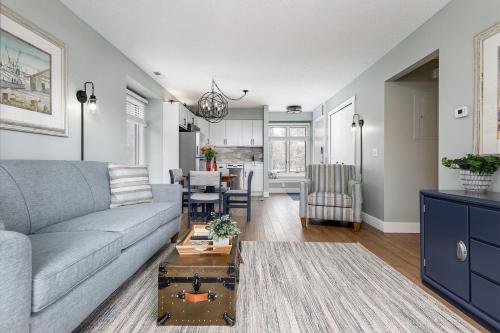 a living room with a couch and a table at The Shores in Williamsburg