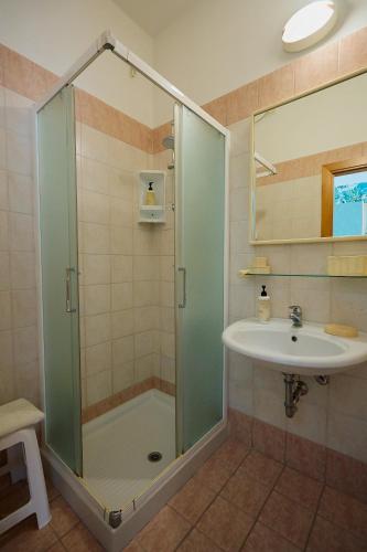 a bathroom with a shower and a sink at Hotel Acquario in Rimini