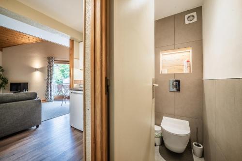 Il comprend un salon et une salle de bains pourvue de toilettes. dans l'établissement Cypierre 10 - Duplex au centre de la station, à Morzine