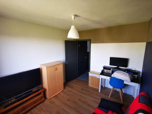 Cette chambre comprend un bureau avec un ordinateur et un lit. dans l'établissement Olympiades, à Annecy