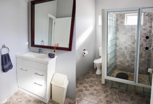 un bagno con wc, lavandino e doccia di Inave Holidays a Rarotonga