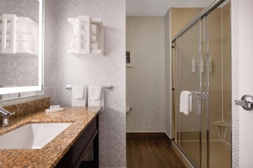 a bathroom with a sink and a shower at Hampton Inn & Suites Harvey New Orleans Westbank in Harvey