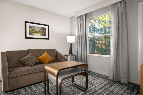 a living room with a couch and a window at Homewood Suites by Hilton Atlanta-Alpharetta in Alpharetta