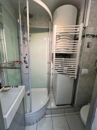 ein Badezimmer mit Dusche, Toilette und Waschbecken in der Unterkunft Appartement Superdevoluy T2 6 pers Les Issarts aux pieds des pistes orientation Sud in Superdevoluy