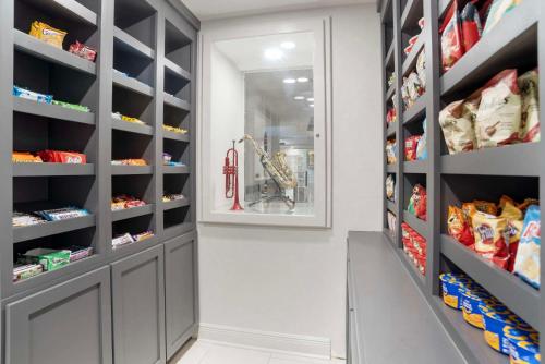 a walk in pantry with gray shelves at Comfort Inn & Suites New Orleans Airport North in Kenner