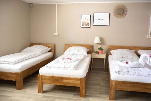a room with three beds in a room at Kuzey Apartments in Kappel-Grafenhausen