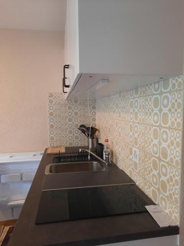 a kitchen with a sink and a counter top at Ferienstudio Wenz B in Schwarzsee