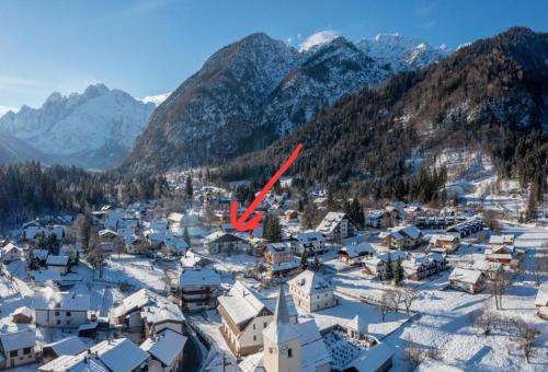 an aerial view of a village in the snow at Casa Margherita - Valbruna in Valbruna