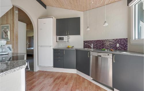 a kitchen with gray cabinets and a counter top at Cozy Home In Roslev With Wifi in Roslev
