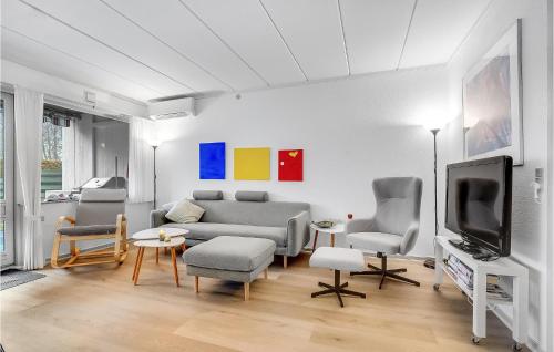 a living room with a couch and chairs and a tv at Stunning Home In Haderslev With Wifi in Haderslev