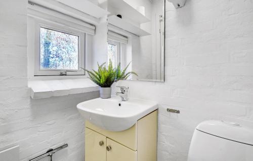 a white bathroom with a sink and a window at Stunning Home In Hadsund With Wifi in Hadsund
