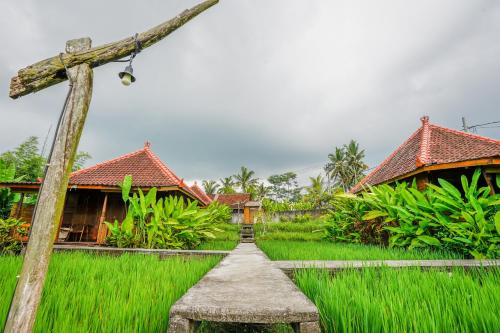 a path through a village with houses and grass at Ubud Sawah Scenery Villa and Homestay in Tegalalang