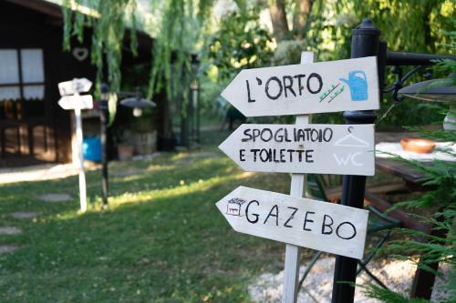 a street sign with several signs in a yard at Relaxing farmhouse in San Marino