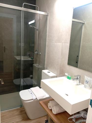 a bathroom with a sink and a toilet and a shower at HOSTAL CASA EMILIO in Almería