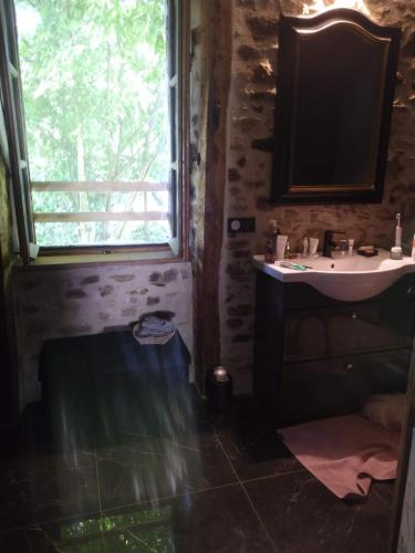 un bagno con lavandino e finestra di La petite Salamandre bleue a La Croisille-sur-Briance
