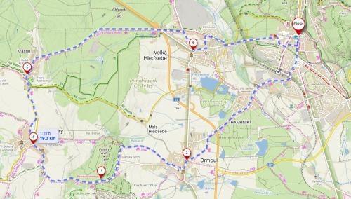 a map with red dots on it at Villa Shafaly in Mariánské Lázně