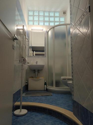 a bathroom with a shower and a sink and a toilet at Joseph's house in Florence