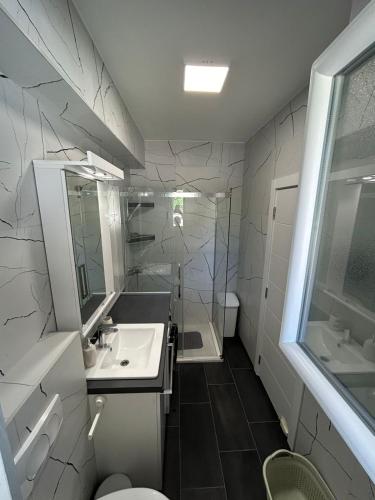 ティヴァトにあるLuxury apartments A&Nの洗面台、トイレ、浴槽を備えたバスルーム