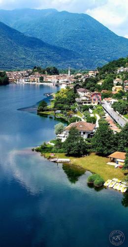 an aerial view of a large body of water at Hotel Ristorante La Quartina in Mergozzo