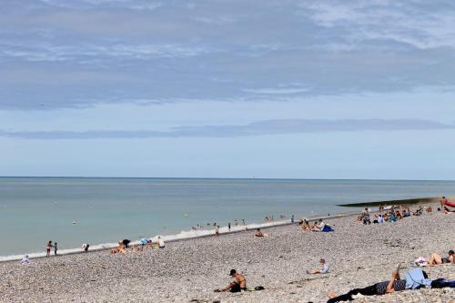 a large group of people on a beach at MAGNIFIQUE APPARTEMENT et AVEC VUE SUR MER in Criel-sur-Mer