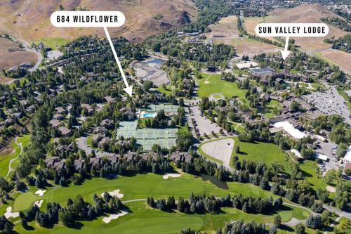 an aerial view of the sun valley lodge resort and golf course at Spacious Wildflower Condo with Baldy Views in Sun Valley