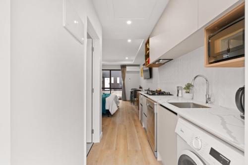 a kitchen with a sink and a counter top at Starlet 11 in Lake Tekapo