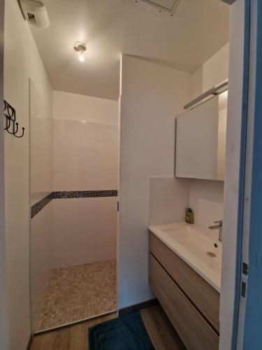 une salle de bain avec une douche, un lavabo et une baignoire dans l'établissement Maison neuve proche Versailles et Paris, à Morainvilliers