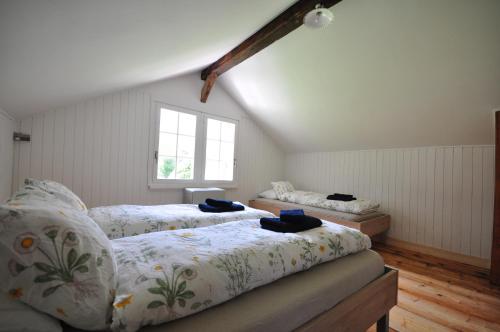 シュテッヘルベルクにあるWaterfall Chaletのベッドルーム1室(ベッド2台、窓付)