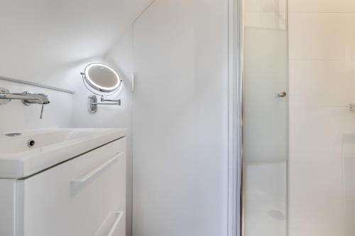une salle de bain avec un lavabo et une douche dans l'établissement Miel, à Paris