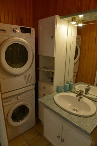 une salle de bain avec une machine à laver et un lavabo dans l'établissement studio, à Berck-sur-Mer