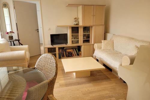 un salon avec un canapé et une table dans l'établissement Nice T2 with balcony near Paris, à Ivry-sur-Seine