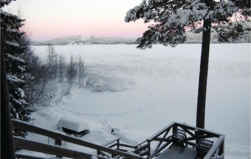 a view of a frozen lake with snow on the ground at Nice Home In Kälarne With Sauna in Övsjöbyn