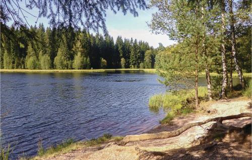 a view of a lake with trees in the background at Cozy Apartment In Auerbach Ot Grünheide in Grünhaide