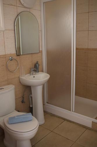 a bathroom with a toilet and a sink and a shower at Maricosta Apartments in Protaras
