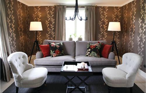 a living room with a couch and two chairs at Lovely Home In Vaggeryd With Kitchen in Vaggeryd