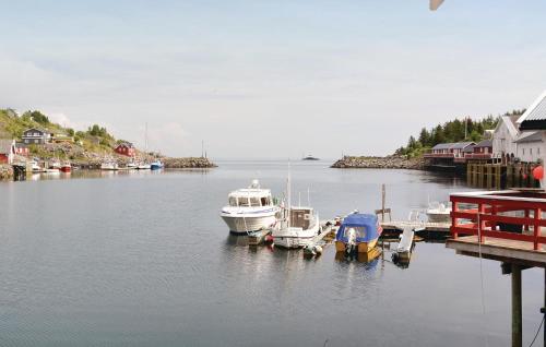 a group of boats docked at a dock in the water at Two-Bedroom Holiday Home In Sorvagen in Sørvågen