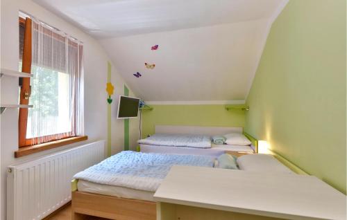 two beds in a room with green walls at 3 Bedroom Pet Friendly Home In Ludbreg in Ludbreg