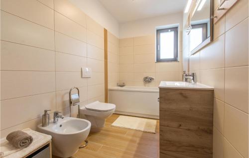 a bathroom with a sink and a toilet and a tub at 3 Bedroom Awesome Home In Divaca in Divača