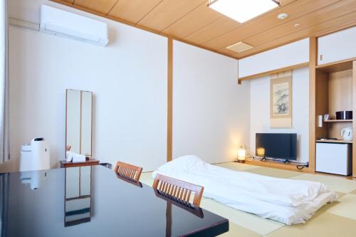 a bedroom with a bed and a tv at Hotel Kumamoto Terrsa in Kumamoto